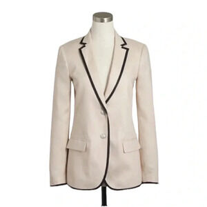 J Crew Cream Ivory Tipped Linen Blazer Jacket Size 2